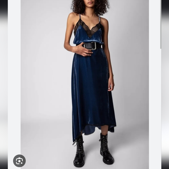 Zadig & Voltaire NWT Risty Velvet Blueberry Dress Slip Lace - Picture 1 of 9